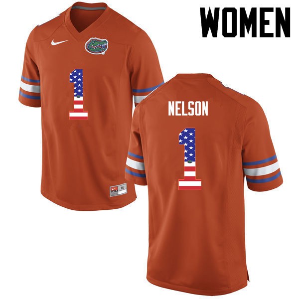 Florida Gators Women #1 Reggie Nelson College Football Jersey USA Flag Fashion Orange